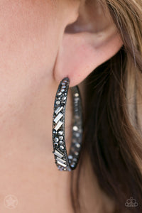 Paparazzi GLITZY By Association - Black Hoop Earrings - Avastrinkets LLC