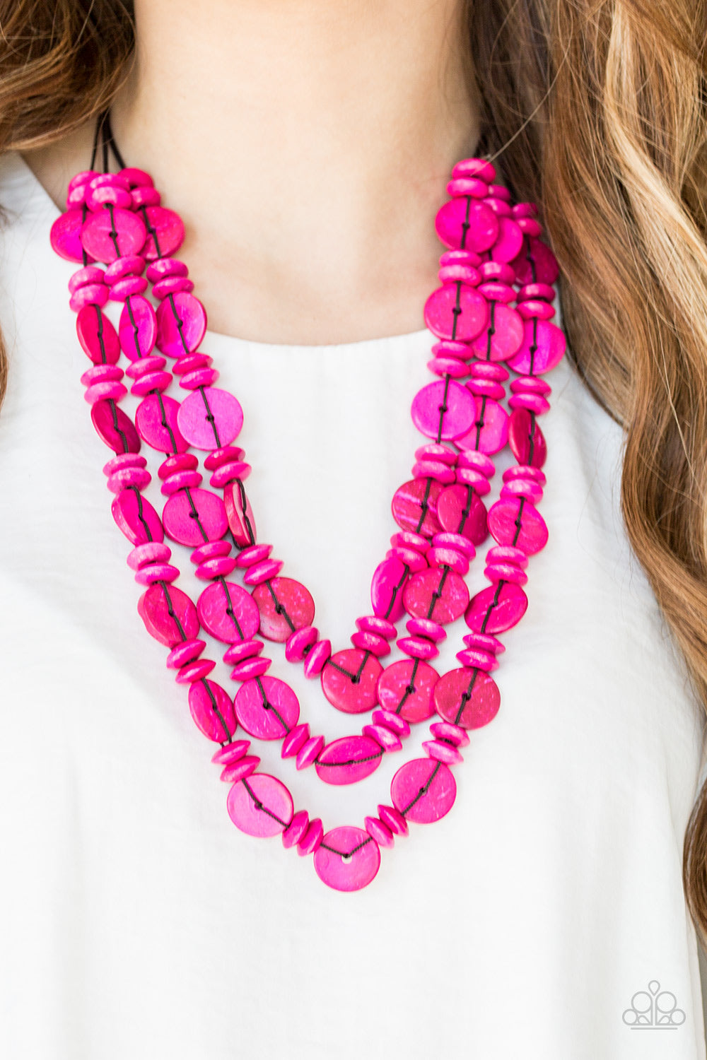 Paparazzi Barbados Bopper - Pink Wood Necklace