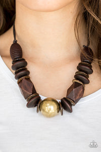 Paparazzi Grand Turks Getaway - Brass Wood Necklace