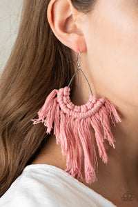 Paparazzi Wanna Piece Of MACRAME? - Pink Fringe Earrings - Avastrinkets LLC