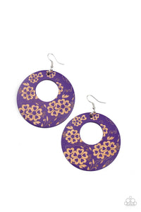 Paparazzi Galapagos Garden Party - Purple Wood Earrings