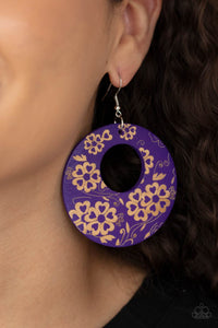 Paparazzi Galapagos Garden Party - Purple Wood Earrings